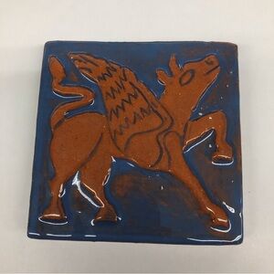 Handmade Ceramic Tile: Blue Flying Pig